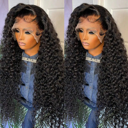 30 Inch 250% Density Water Wave Lace Front Wigs Human Hair 13x6 HD Gluelees Wig Human Hair Brazilian Virgin Human Hair Deep Curly Lace Front Wigs Transparent HD Lace Frontal Wigs Deep Wave Real Human Hair Wigs Pre Plucked Wit