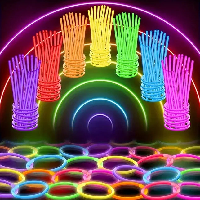 100pcs Luminous Colorful Glow Sticks Fluorescence Glowing Dark for Birthday Wedding Party Decor DIY Bracelet Necklace Glowstick