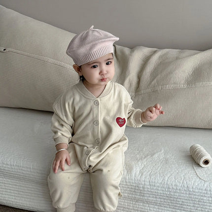 2025 Autumn New Baby Long Sleeve Romper Boy Girl Newborn Fashion Heart Print Jumpsuit Cotton Infant Letter Casual Onesie 0-24M