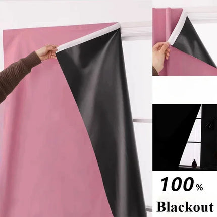 Easy Installation Adhesive 100% Blackout Curtains for Living Room Short Curtains Bedroom Kitchen Partitions Soundproofing