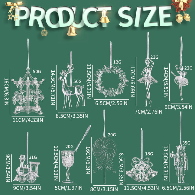 1PC Clear Acrylic Christmas Ornament Transparent Hanging Decor for Xmas Tree Window Home Party Holiday