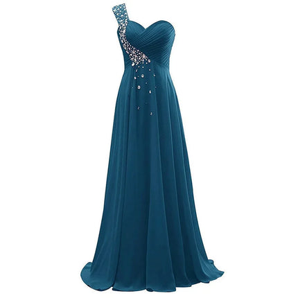 A Line Chiffon One Shoulder Bridesmaid Dresses Crystals Beading Pleat Elegant Wedding Party Formal Prom Evening Corset Back