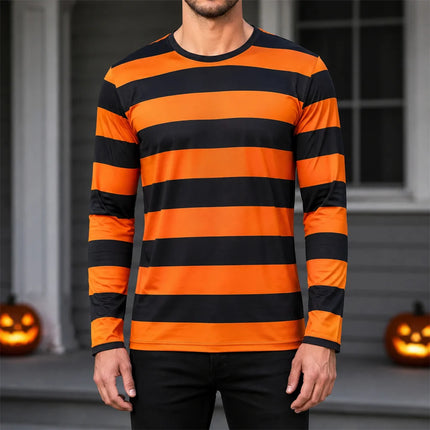 Autumn Daily Casual Stripe Long Sleeve T-shirt For Men 3D Print Contrast Color Design Round Neck T Shirts Basic Versatile Styles