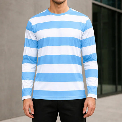 Autumn Daily Casual Stripe Long Sleeve T-shirt For Men 3D Print Contrast Color Design Round Neck T Shirts Basic Versatile Styles