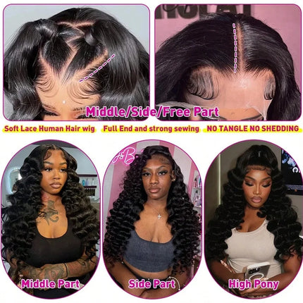 30 Inch 250% Density Water Wave Lace Front Wigs Human Hair 13x6 HD Gluelees Wig Human Hair Brazilian Virgin Human Hair Deep Curly Lace Front Wigs Transparent HD Lace Frontal Wigs Deep Wave Real Human Hair Wigs Pre Plucked Wit