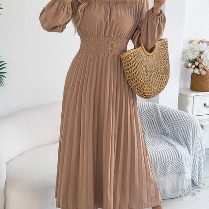 Elegant Dresses Women 2026 Autumn Winter Casual Solid Color High Waist Long Sleeve Maxi Dress Khaki Green Blue Woman Clothing