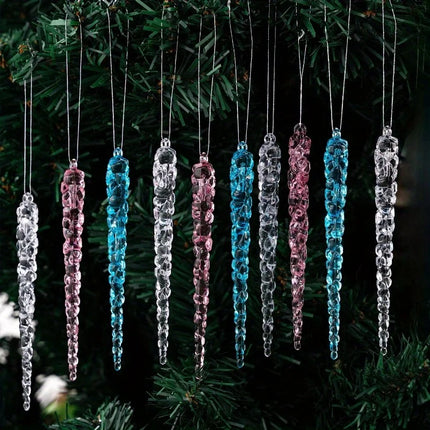 10Pcs Christmas tree icicle decoration, hanging acrylic crystal Christmas decoration 5.1 inches (about 13 centimeters) transparent plastic icicle used for Christmas trees and winter wonderland decoration products