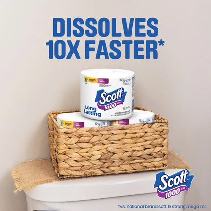 1000 Toilet Paper, 12 Rolls, 1000 Sheets per Roll, Soft Bath Tissue, 1-Ply, Bulk Pack, Jumbo Roll, Long Lasting, Quick Dissolve, RV Septic Safe