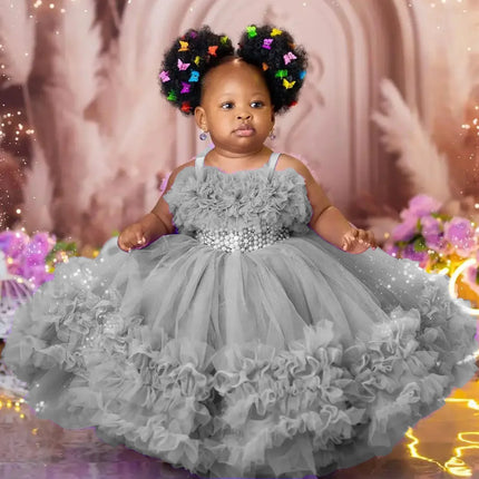 Customized Flower Girl Dress Purple Tulle Tiered Pearls Sleeveless For Wedding Birthday Party Banquet Prom Holy Communion Gown