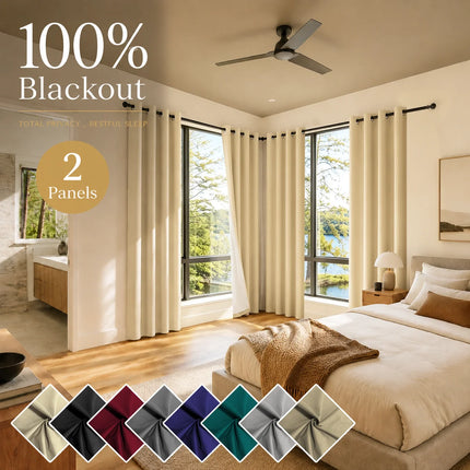 2 PCs Thermal Insulation 100% Blackout White Coating Curtains for Bedroom, Privacy Protection Noise Reduction Room Darken Grommet Top Curtains for Office, Living Room, Dining Room