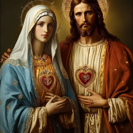 Christian Religious Jesus And Virgin Mary Sacred Heart Canvas Painting Catholic Holy Child Jesus Art Poster Christian Home Decor