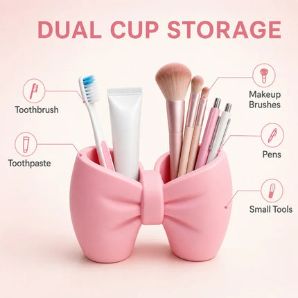 Bow Toothbrush Holder Cute Bathroom Organizer Plastic Desktop Storage Cup For Toothpaste Makeup Brushes Pens