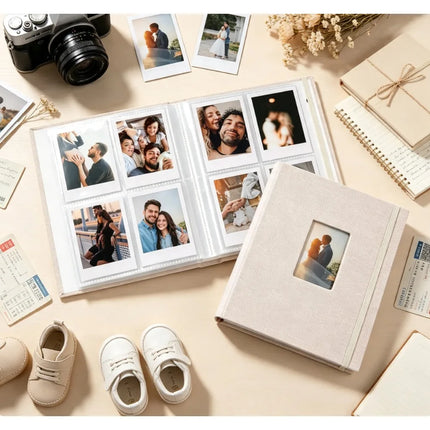 Compact Linen Instant Photo Album Book, 2‑Set Memory Book for Instax Mini, Sprocket Printer Photos, Scrapbook & Card Organizer