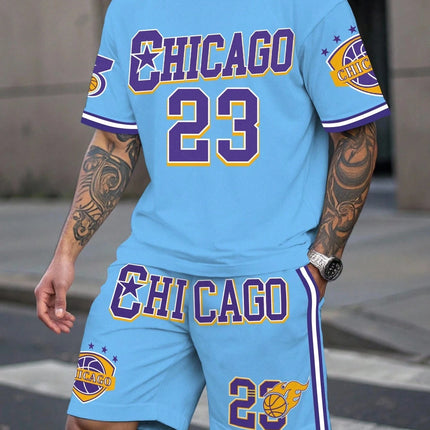 Men's Sports Short Sleeve Top Shorts Set Plus Size Breathable Basketball Sports Clothing Letter Print T-shirt Shorts 2-piece Set