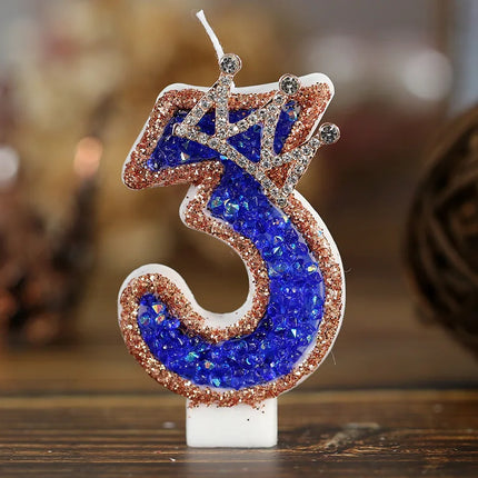 Blue Crown Sparkle Number Birthday Candles - Digital Cake Decoration for Halloween Party Supplies & Luxury Memories