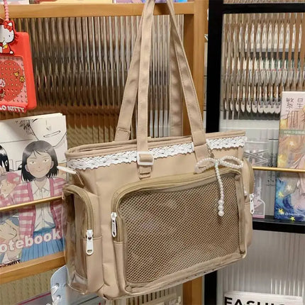 New Y2K Cute Japanese Ita Shoulder Bag Lolita Girls Transparent Tote Bag Large Capacity Crossbody Casual Bag DIY Display Handbag