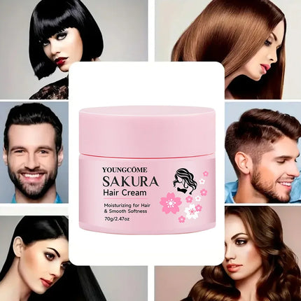 SAKURA Hair Cream with Keratin & Argan Oil - Intensive Repair for Dry/Damaged Hair, Frizz Control, 72H Moisturizing & UV Protect