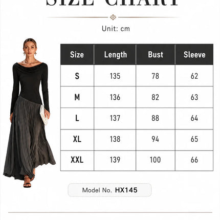 Women Draped Cowl Neck Long Sleeve Maxi Dress Asymmetrical Spliced Pleated Flowy Long Dress Elegant Cocktail Wedding Guest Formal Party Evening Dresses