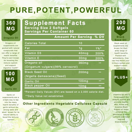 Organic Oregano Oil Capsules with 99% High Concentrate Carvacrol - Digestive Support, Gastrointestinal Health, Immune Support
