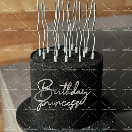 3pcs Birthday Princess Queen Acrylic Cake Topper Gold Silver Mirror Cake Insert Happy Birthday Cake Decoration for Women
