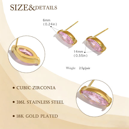 Elegant Marquise AAA Cubic Zirconia Earrings, 316L Stainless Steel 18K Gold Plated, Hypoallergenic Daily Jewelry Gift for Her