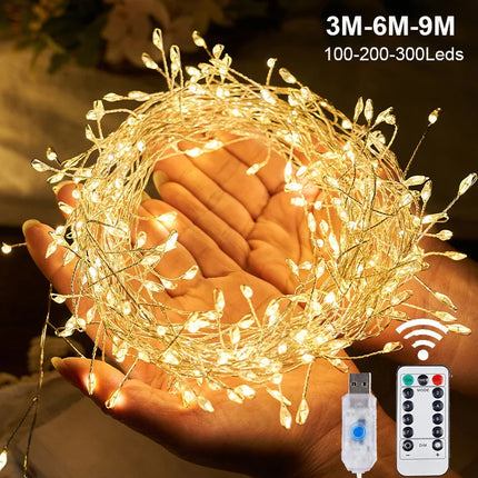 USB Power LED Firecracker String Lights Remote Control Garland Fairy Lights for Wedding Party Garden Plants Christmas Decoration