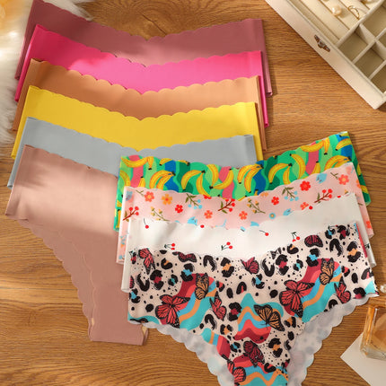 10pcs Women Seamless Wavy Edge Breathable Comfortable Soft Fabric Sexy Triangle Panties