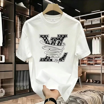 100% Pure Cotton Men's Luxurious Brand Letter Print T-shirt, Short-sleeved T-shirt, High-quality Men's Clothing, Streetwear Tops
