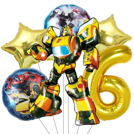 6pcs Transformation Optimus Prime Bumblebee Theme Aluminum Film Digital Balloon Boy Gift Birthday Party Decorations Baby Shower