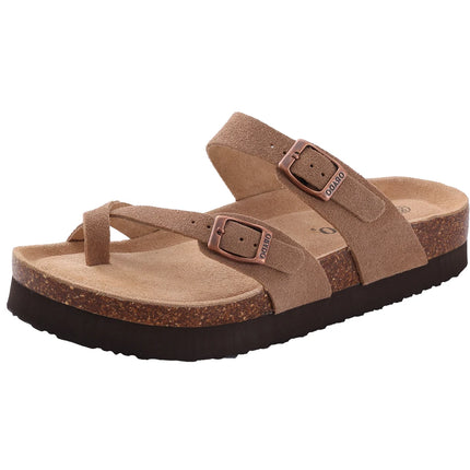 Evshine New Women's Cork Footbed Sandals Double Adjustable Buckle Slide Sandals Slip On Walking Summer Shoes Cork Clogs Slippers