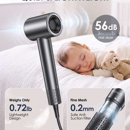 Dual Voltage Travel Hair Dryer, 170,000 RPM High-Speed Blow Dryer for Fast Drying,500M Ionic Hairdryer with Diffuser for Women & Men,Thermo-Control & Lightweight,Quiet,European International 100-240V