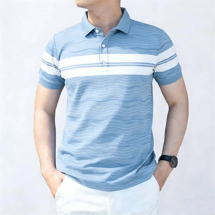 Men's Casual Color-blocked Striped Polo Shirt Business Casual 2026 Summer Stripe Print Polo Classic Style Outdoor Breathable