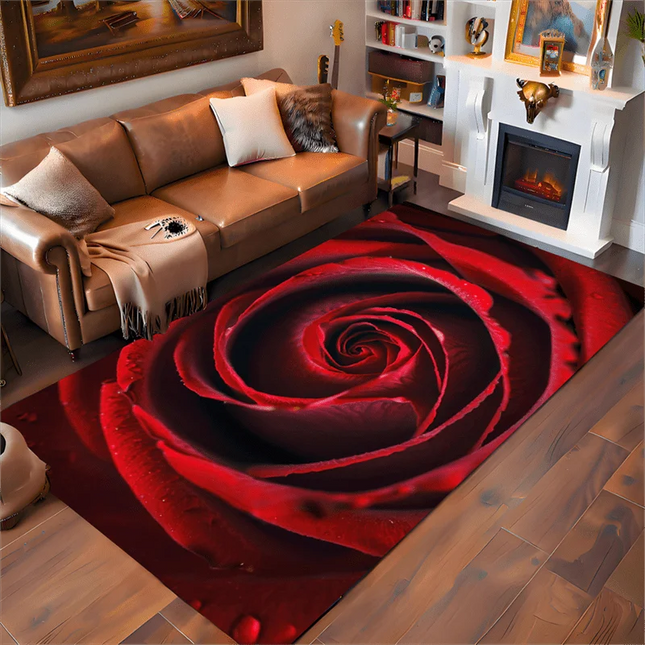 Romantic Red Rose Petal Print Area Rug Non-Slip Large Floor Mat for Living Room Bedroom and Home Decor