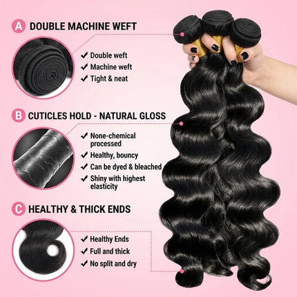 14A Body Wave Bundles Human Hair Brazilian Hair Weave Bundles Natural Black Human Hair Extensions 3 4 PCS Bundles For Women
