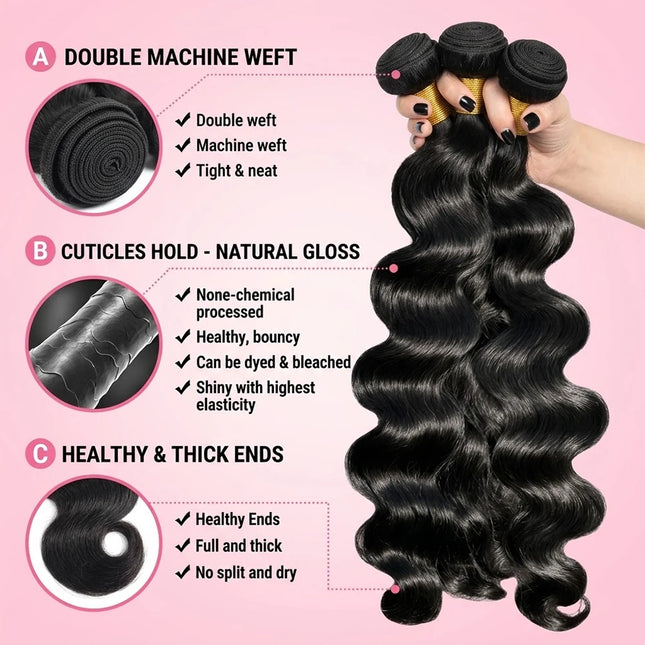 14A Body Wave Bundles Human Hair Brazilian Hair Weave Bundles Natural Black Human Hair Extensions 3 4 PCS Bundles For Women