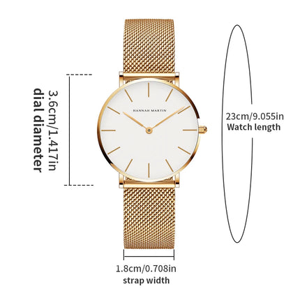 HANNAH MARTIN Women Watch Nordic Minimalist Japan Quartz Movement 3Bar Waterproof Women 36mm Full Rose Gold Dropshipping Watches