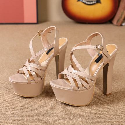 Summer 14CM Cross-Strap Open-toe Platform Sandals for Women Fashionable Sexy Party Club Womens Stripper Heels High Heels Tacones