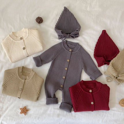 Ins Newborn Baby Clothes Autumn and Winter Baby Solid Color Knitted Crawling Clothes Baby Spring and Autumn Jumpsuit