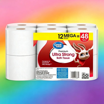 ICUTE-Great Value Ultra Strong 2-Ply Toilet Paper, 12 Mega Rolls, Compare to Charmin Ultra Strong,Fast Delivery