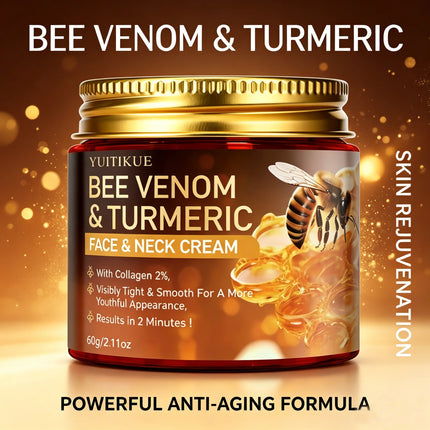 YUITIKUE Bee Venom & Turmeric Face Neck Cream 60g with Collagen 2% for Tight, Smooth & Youthful Skin
