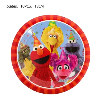 Cartoon Sesames  Street Birthday Party Decor Elmo and Friends Theme Tablecloth Plate Balloon Set Cake Decor Baby Shower