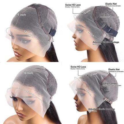 13x6 Glueless Brazilian Deep Wave Curly HD Lace Frontal Wig 250 Density Preplucked Water Resistant Human Hair for Women