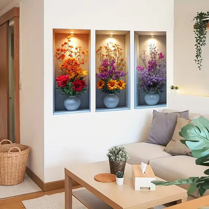 3D Imitation Wall Painting Realistic Vase Self-adhesive Wall Stickers Home Decoration for Living Room Bedroom Wall Art Decals