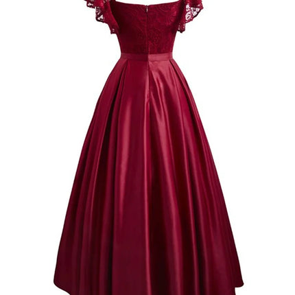 Elegant Gorgeous Pink turquoise Ruffle Sleeve Party Satin Long Dress Lace Prom Gowns Wedding Lady Autumn Evening Maxi Dresses