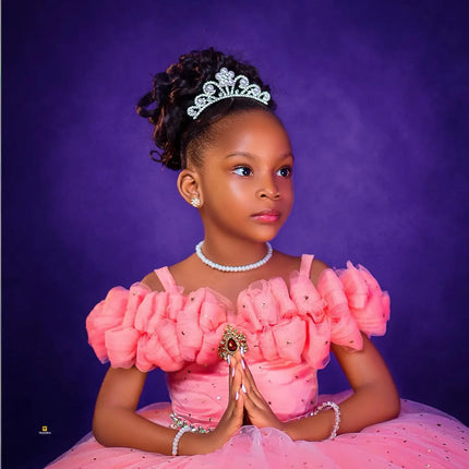 Custom Off Shoulder Ruffle Flower Girl Dress Sparkly Tulle Wedding Pageant Gown For Kids Girls Birthday Party Formal Special