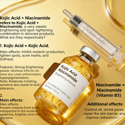 Kojic Acid Niacinamide Whitening Serum Dark Spot Remover Brightening Cream Freckle Mask Fade Acne Scars Melasma Dull Skin