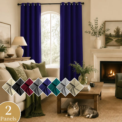 2 PCs Thermal Insulation 100% Blackout White Coating Curtains for Bedroom, Privacy Protection Noise Reduction Room Darken Grommet Top Curtains for Office, Living Room, Dining Room