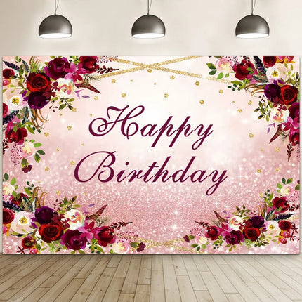 Happy Birthday Banner Backdrop Shiny Diamonds 18th Birthday Decoration Canvas 30th Party Photography Background