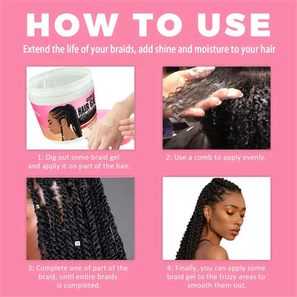 Extreme Hold Hair Gel Strawberry Non-Sticky Hair Wax,All Day Styling Braid Gel for Smooth Out Edges and Frizz with Comb Nightcap