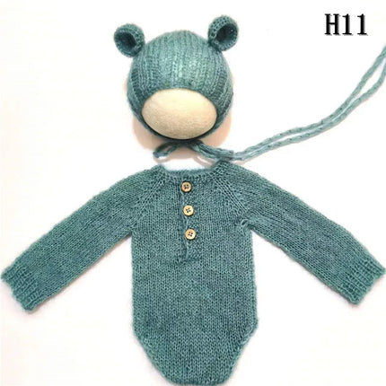 Newborn Photography Props Mohair Bodysuit Jumpsuit +Teddy Bear Clothing Accessories